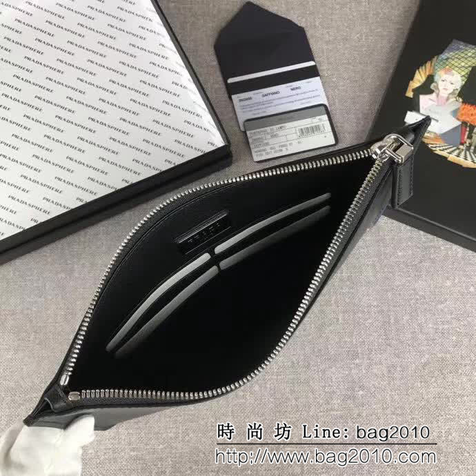 PRADA普拉達 官網同步 專櫃最新款式 頂級原單十字紋牛皮 男士手包 2NG005 DD1170